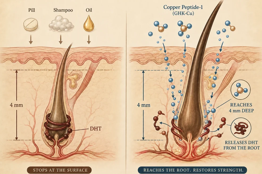 Copper peptide passing through the scalp surface to the follicle