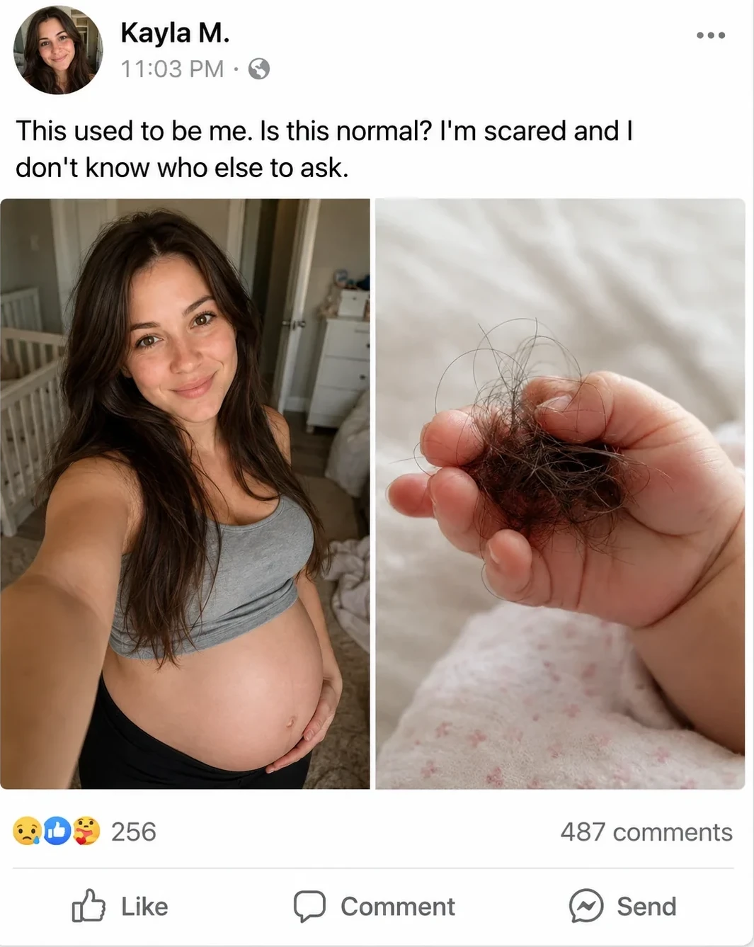 Kayla's Facebook post with the two photos side by side